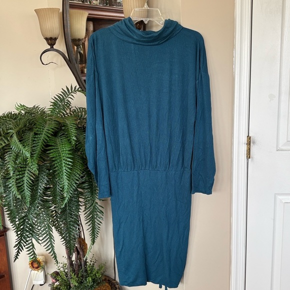 Free People Sundown Cowl Neck Ruched Mini Dress Dark Green Boho Long Sleeve - Picture 8 of 16